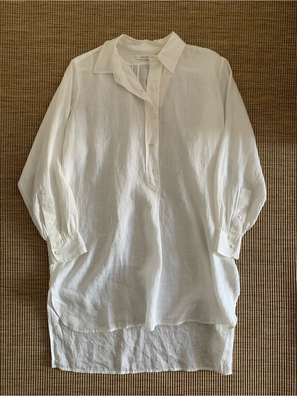 NWT Doen Jora Linen Collar Button Long Sleeve Shirt Mini Dress Salt White